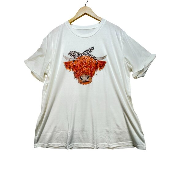 Highland Cow Graphic T-Shirt Womens 2XL White Casual Tee Crew Neck Short Sleeve - Picture 2 of 10